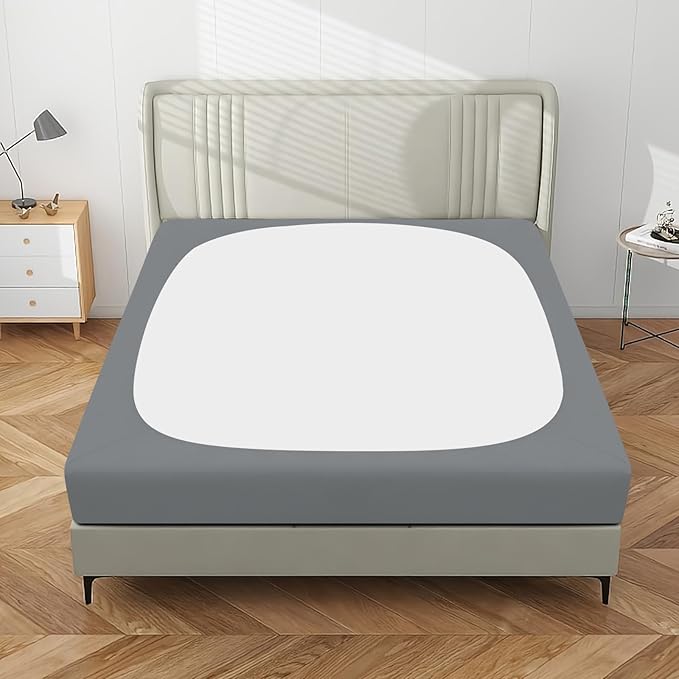 PureFit Stretchy Box Spring Cover King - Elastic Fitted Box Spring Wrap Around 4 Sides, Wrinkle & Fading Resistant Fits King and C-King Size Beds, Gray