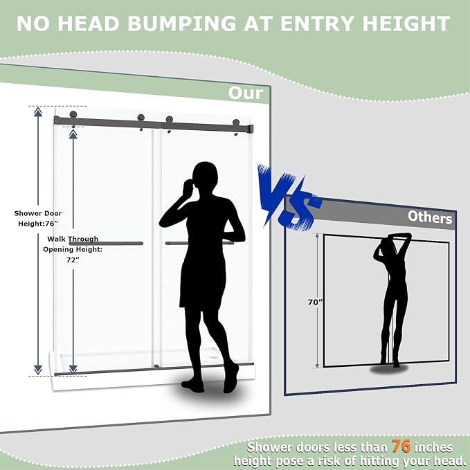 55"-60" W x 76" H Frameless Sliding Shower Door, Double Sliding Shower Door - Image 8