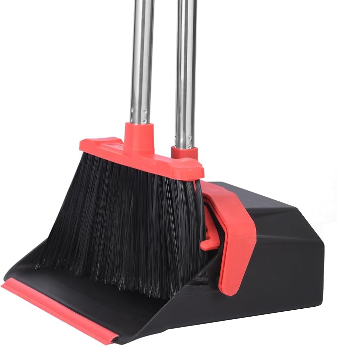 Upgrade Broom and Dustpan Set, Large Upright Stand Up Broom and Dustpan by Tiumso