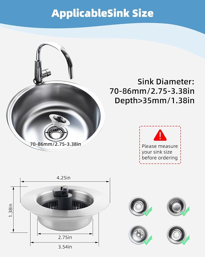 Universal 3 in 1 Kitchen Sink Drain Strainer Stopper Combo, Anti-Clog and Easy - Image 4