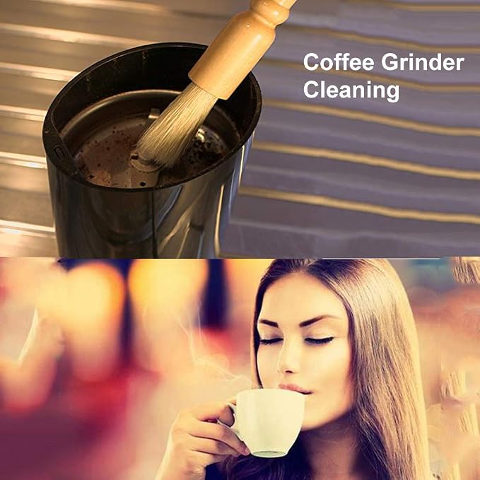 Coffee Grinder Cleaning Brush + Coffee Brush Wood Handle & Natural Bristles - Image 2