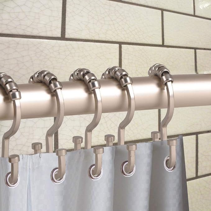 Utopia Alley Deco Flat Double Roller Shower Curtain Hooks, Satin Nickel - Image 7