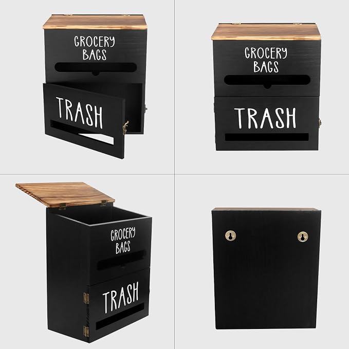 2 in 1 Trash Bag Dispenser, Double Wall Mounted, Wood Trash Bag Holder - Image 3