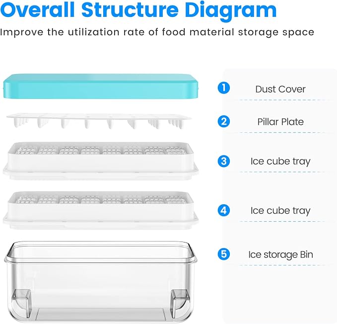 Ice Cube Tray with Lid and Bin, PHINOX 64 pcs Ice Trays - Image 6