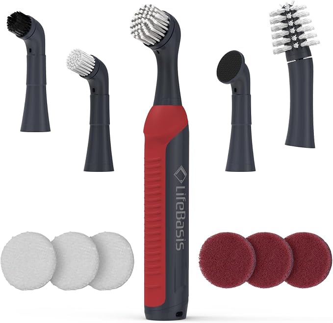 LifeBasis Rechargeable Power Scrubber 11-Piece Kit, Cordless Electric Cleaning by LifeBasis