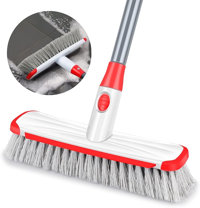 Floor Scrubber with Long Handle, 2 in 1 Scrubbing Brush Stiff Bristle Shower by ILAVCOOL