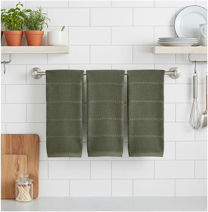 Serafina Home Olive Green Kitchen Hand Dish Towels: Oversized 28" x 18" - Image 2