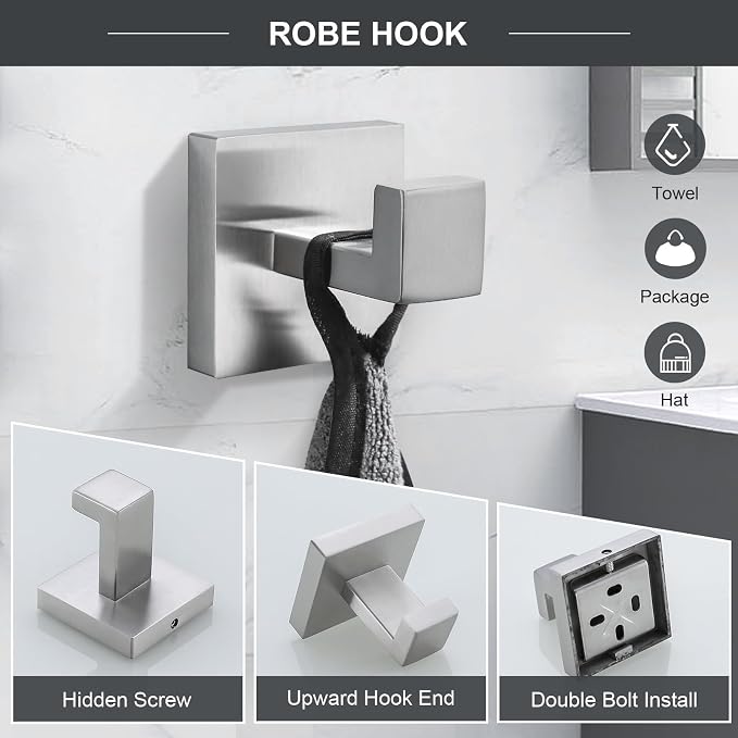 TQKAG 6-Piece Bathroom Towel Bar Sets Brushed Nickel 23.6 inch Towel Bar - Image 3