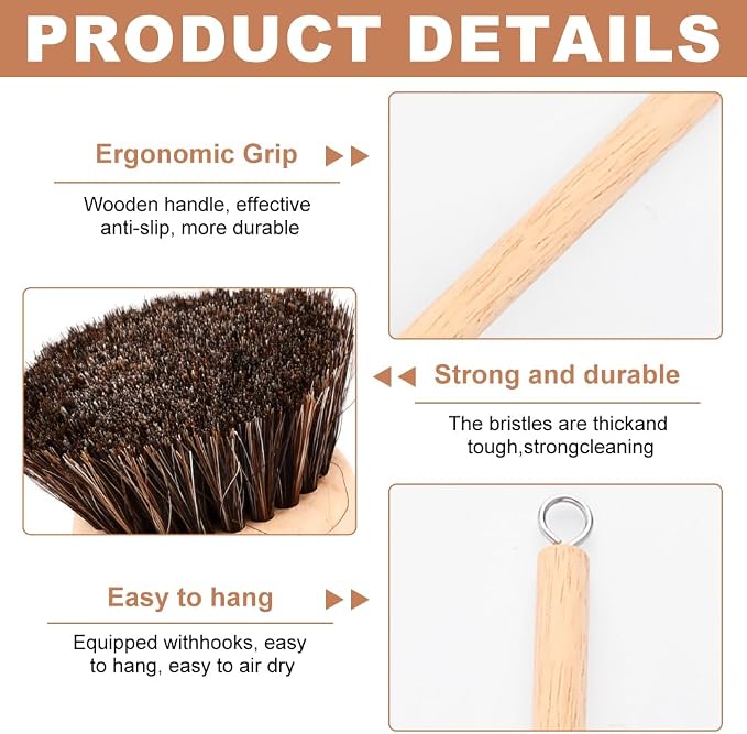 Bamboo Dish Brush with Handle, Wooden Handle with 3 Natural Bristle Heads - Image 3