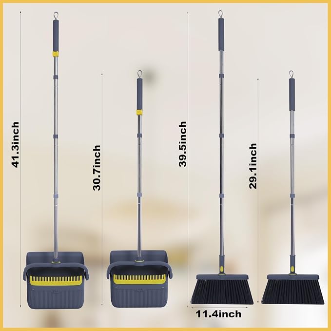 Heavy Duty Broom and Standing Dustpan Combo Set, Rotatable Head Dust Pan and - Image 7