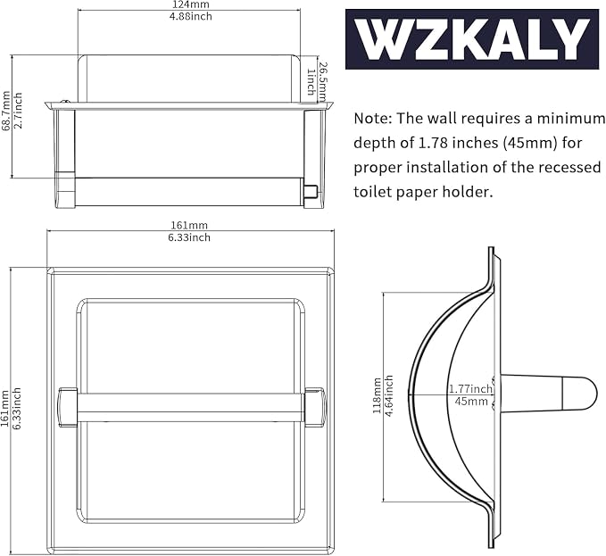Polished Chrome Recessed Toilet Paper Holder, Bathroom Wall Mount Recessed - Image 7