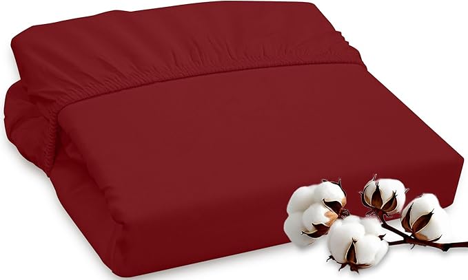 ROYALE LINENS 300 Thread Count 100% Long Staple Combed Cotton Fitted Sheet King - Super Soft Deep Pocket Bottom Sheet - Fitted Sheets Only - Elastic Sheets (King, Red)