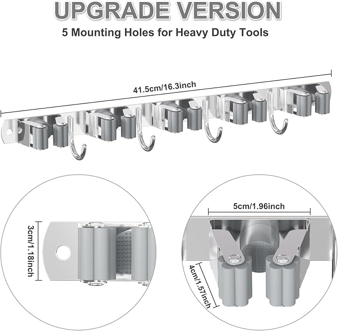 Broom Holder Wall Mount, Broom Organizer Wall Mount Stainless Steel Broom and - Image 6