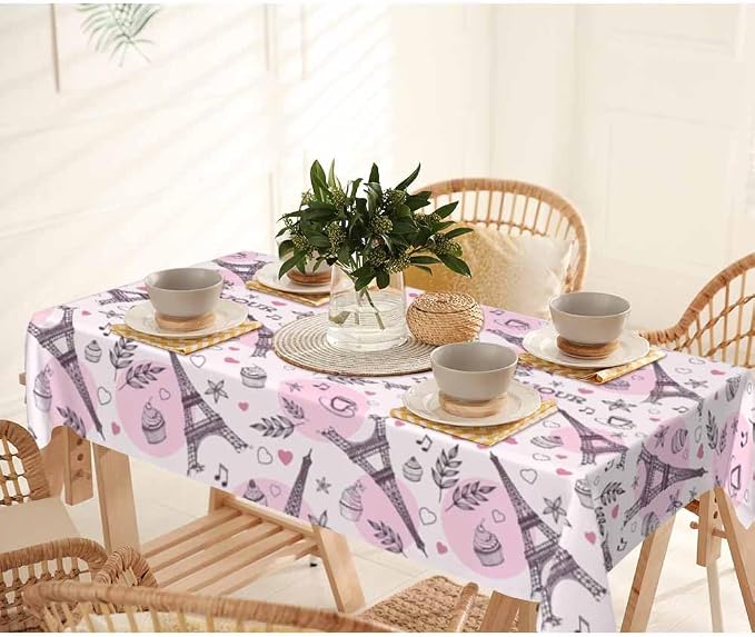 Paris Eiffel Tower Table Cover 52x70 Love Heart Coffee Cake Pink Table Cloth - Image 7