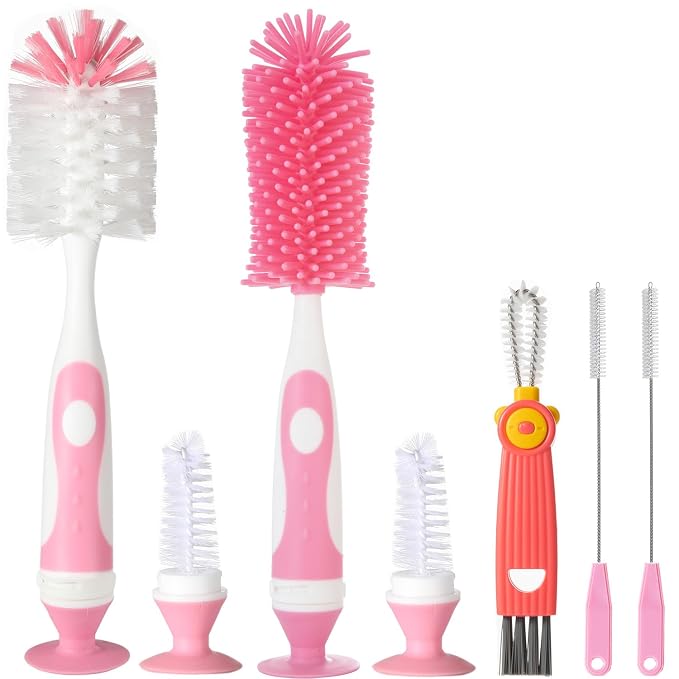5-in-1 Baby Bottle Brush Set, Including Nylon and Silicone Bottle Brush by ARISENODirect
