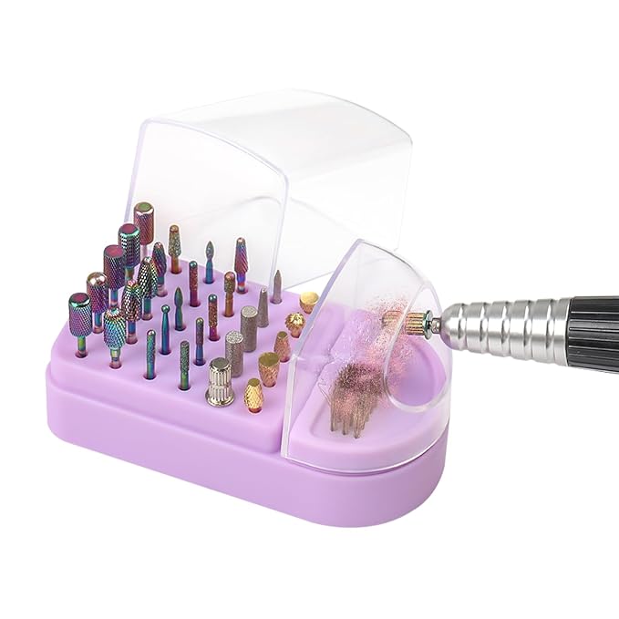 Nail Drill Bits Holder 2 in 1 Nail Drill Bits Cleaning Brush Case, 30 Holes - Image 6