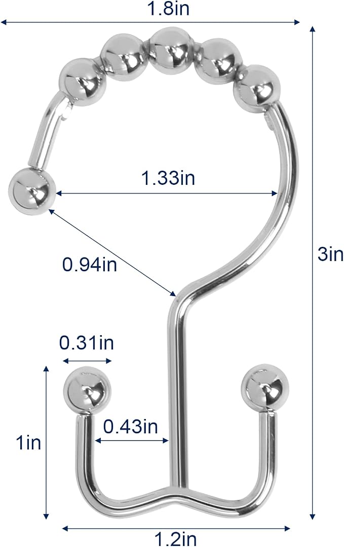 Shower Curtain Hooks, Sturdy Stainless Steel Double Sided Shower Hooks Rings - Image 7