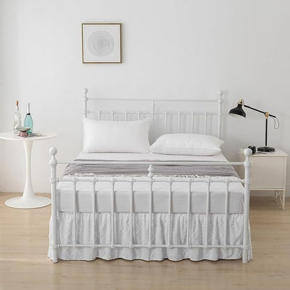 Bed Skirt Queen Size Ruffled Bed Skirt with Split Corners, 18 Inch Drop Dust Ruffle Bed Skirts with Platform, Boho Tufted Shabby Chic Queen Size Bed Skirts, White