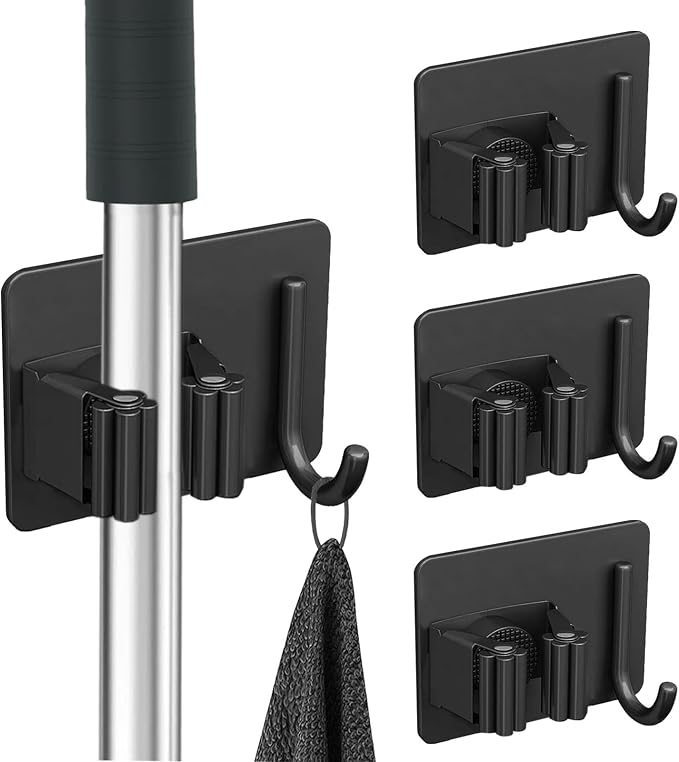 4Pcs Mop Broom Holder No Drill SUS304 Stainless Steel, Heavy Duty Tool by YingEntersHome