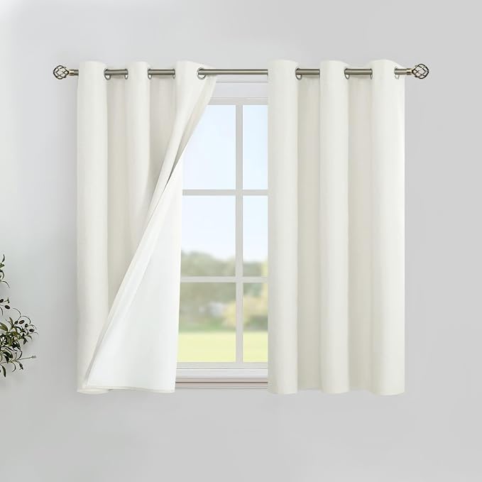 YoungsTex Ivory Linen 100% Blackout Curtains 40 Inch Length, Short Black Out by YoungsTex