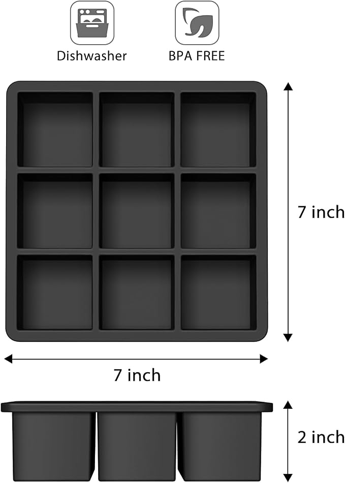 WonderWorld Ice Cube Tray, 9 Portions Gaint Silicone Freezer Tray - Image 2