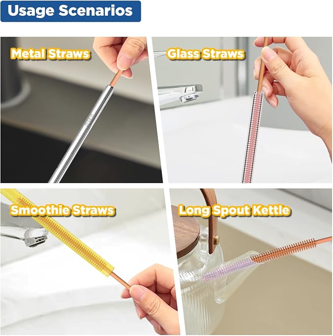 YOTIME Silicone Straw Cleaner Brush, Non-slip Handle Soft and Bendable - Image 6
