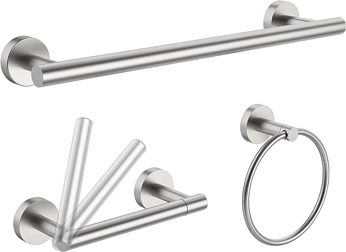 3pc Bathroom Hardware Set with Brushed Toilet Paper Holder & Towel Ring & Towel by ElevateYourSpaceChooseRARXTR