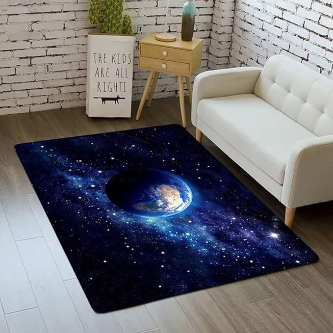 Outer Space Galaxy Area Rug for Boys Room 5x8 ft Soft Non-Slip Solar System 3D Planet Universe Rug for Kids Bedroom Living Room