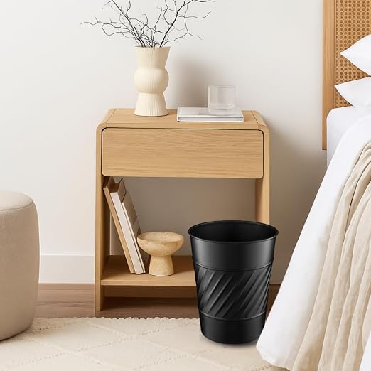 Monarch Abode Black Handcrafted Wave Embossed Metal Wastebasket - Image 8