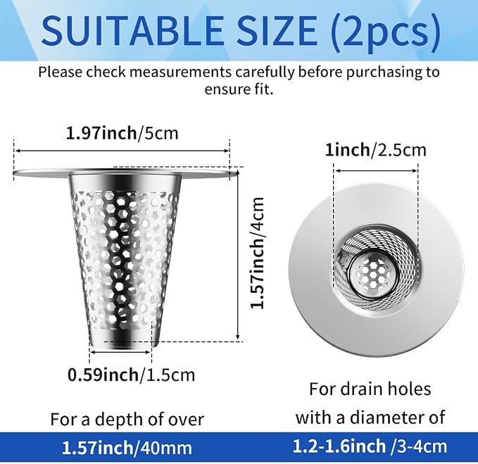 2Pack Bathroom Sink Drain Strainer, Reusable Sink Strainer Bath Tub Hair Catcher - Image 2