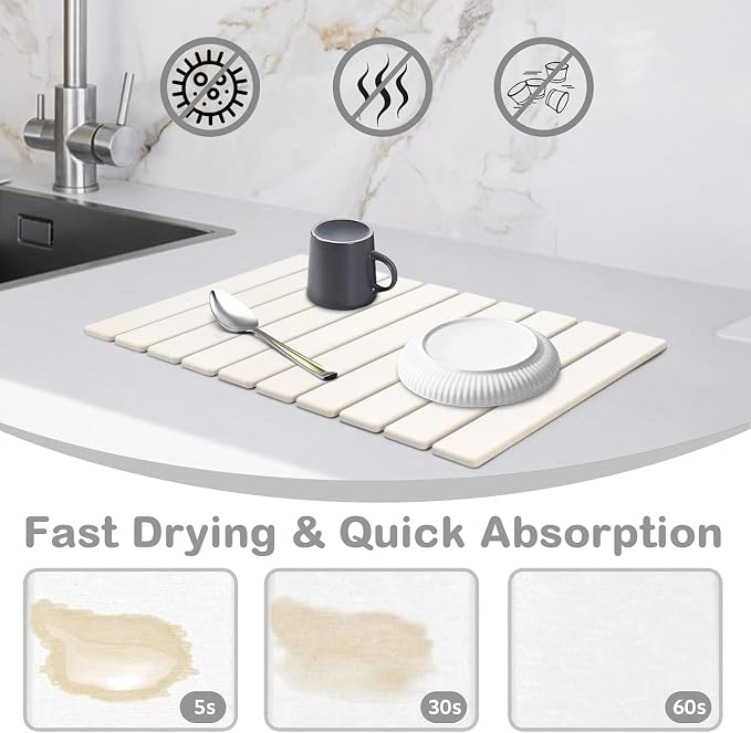 Large Stone Dish Drying Mat for Kitchen Counter, Super Absorbable Diatomaceous - Image 2