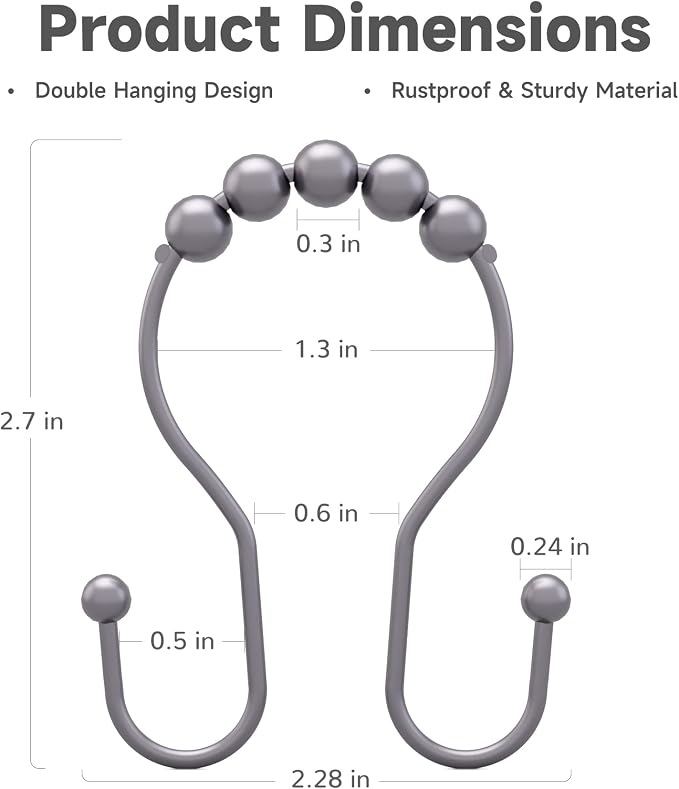 Shower Curtain Hooks, Shower Curtain Rings Rust Proof Double Hook Shower - Image 4