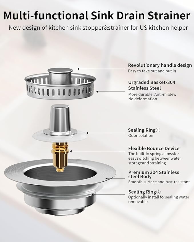 3 in 1 Kitchen Sink Drain Strainer Anti-Clogging Kitchen Sink Drain Stopper - Image 4