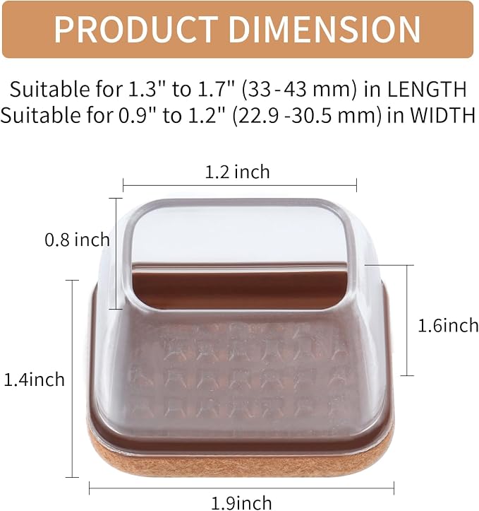Ezprotekt 8 Pcs Rectangle Clear Silicone Chair Leg Floor Protectors, Rectangle - Image 2