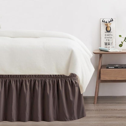 Twin Bed Skirt, Elastic Wrap Around Bed Skirt Twin Size, Bed Skirts for Adjustable Bed, Easy Fit with 14" Drop Length Tailored Drop Dust Ruffle (Brwon)
