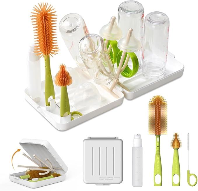 Travel Bottle Brush with Portable Bottle Drying Rack, Baby Bottle Brush by VOGOGE