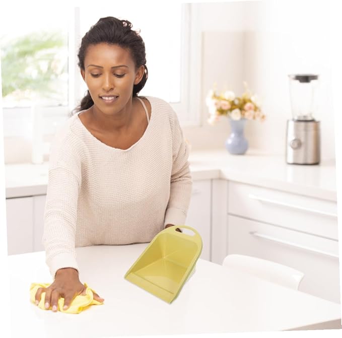 Small Handheld Dustpan Set 2pcs, Portable Lime Yellow Plastic Dust Pan - Image 4