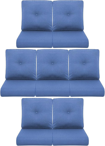 7-Piece Outdoor Patio Cushion Set - Fade & Water Resistant with Removable Olefin Cover, 22x24x4 Inch Memory Foam Cushions for Wicker Sectional Sof - Blue/Buckle