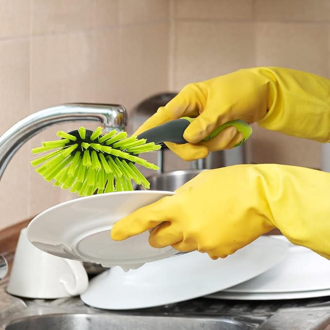 Pine-Sol Long Handle Dish Brush – Heavy Duty Bristle Kitchen Scrubber, Safe - Image 2