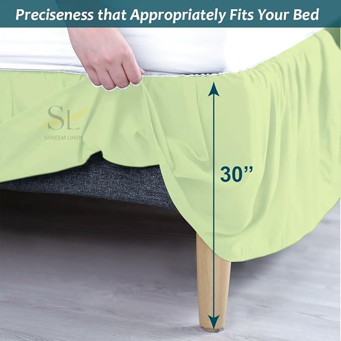 Shreem Linen Ruffled Bed Skirt with Split Corners, Gathered Style, 100% Microfiber, 30-Inch Drop, Dust Ruffle Bedskirt with Platform, Olympic Queen, Sage
