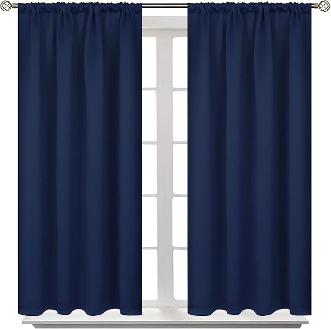BGment Navy Blue Black Out Curtains 54 Inch Long for Bedroom Windows - Rod Pocket Room Darkening Drapes Thermal Insulated Short Blinds for Kitchen Kids Door Privacy, 42 x 54 Inch, Navy Blue, 2 Panels
