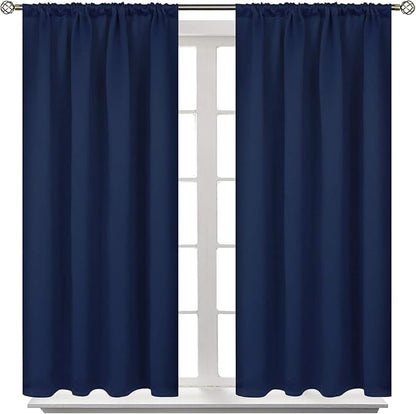 BGment Navy Blue Black Out Curtains 54 Inch Long for Bedroom Windows - Rod Pocket Room Darkening Drapes Thermal Insulated Short Blinds for Kitchen Kids Door Privacy, 42 x 54 Inch, Navy Blue, 2 Panels