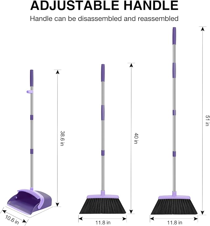NACENA Broom and Dustpan Set, 52-in Long Adjustable Handle Broom Dustpan Combo - Image 2