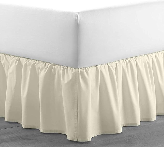 SlumberWell Full Bed Skirt with Split Corners, Soft Microfiber, 15 Inch Drop, Ivory Solid, Elegant Ruffled Design