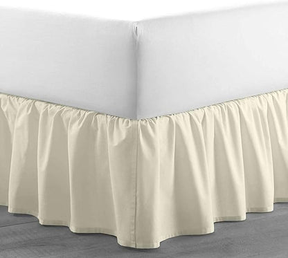 SlumberWell Full Bed Skirt with Split Corners, Soft Microfiber, 15 Inch Drop, Ivory Solid, Elegant Ruffled Design