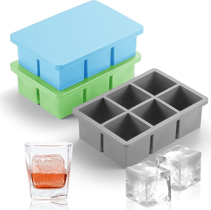 Nax Caki Ice Cube Trays 3 Pack, Large Size Silicone Ice Cube Molds by NAXCAKI