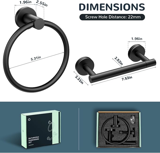 FORIOUS Matte Black Toilet Paper Holder Wall Mount, SUS304 Stainless Steel - Image 6