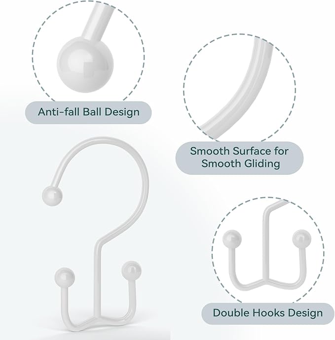 Goowin Shower Curtain Hooks, Durable Shower Curtain Rings Rust Proof, Double - Image 5