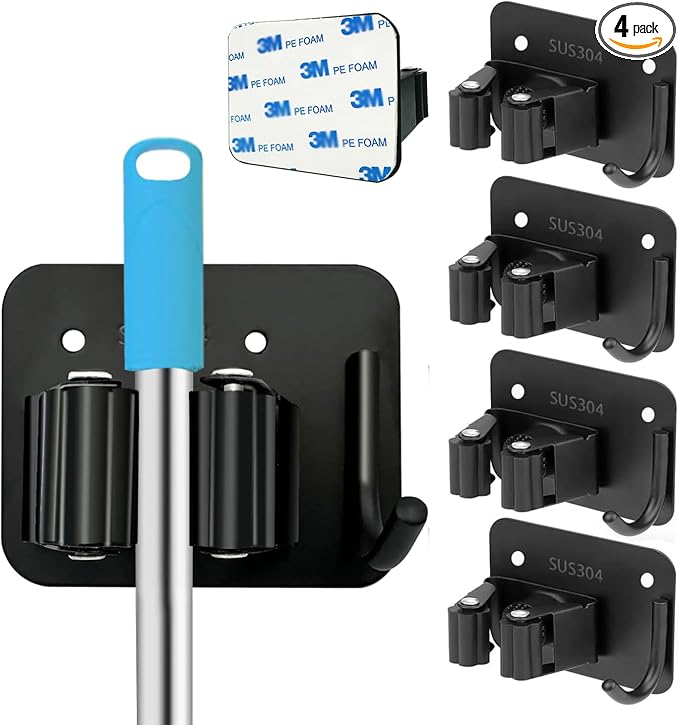 Mop and Broom Holder Wall Mount Stainless Steel 304 Tool Garage Organization by HAOYOWJY