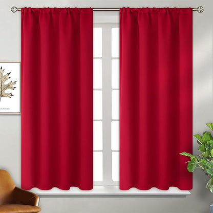 BGment Red Blackout Curtains 48 Inches Length for Bedroom - Short Thermal Insulated Drapes with Rod Pocket Room Darkening Christmas Decor for Kitchen Bathroom Window, 2 Panels, 42 x 48 Inch